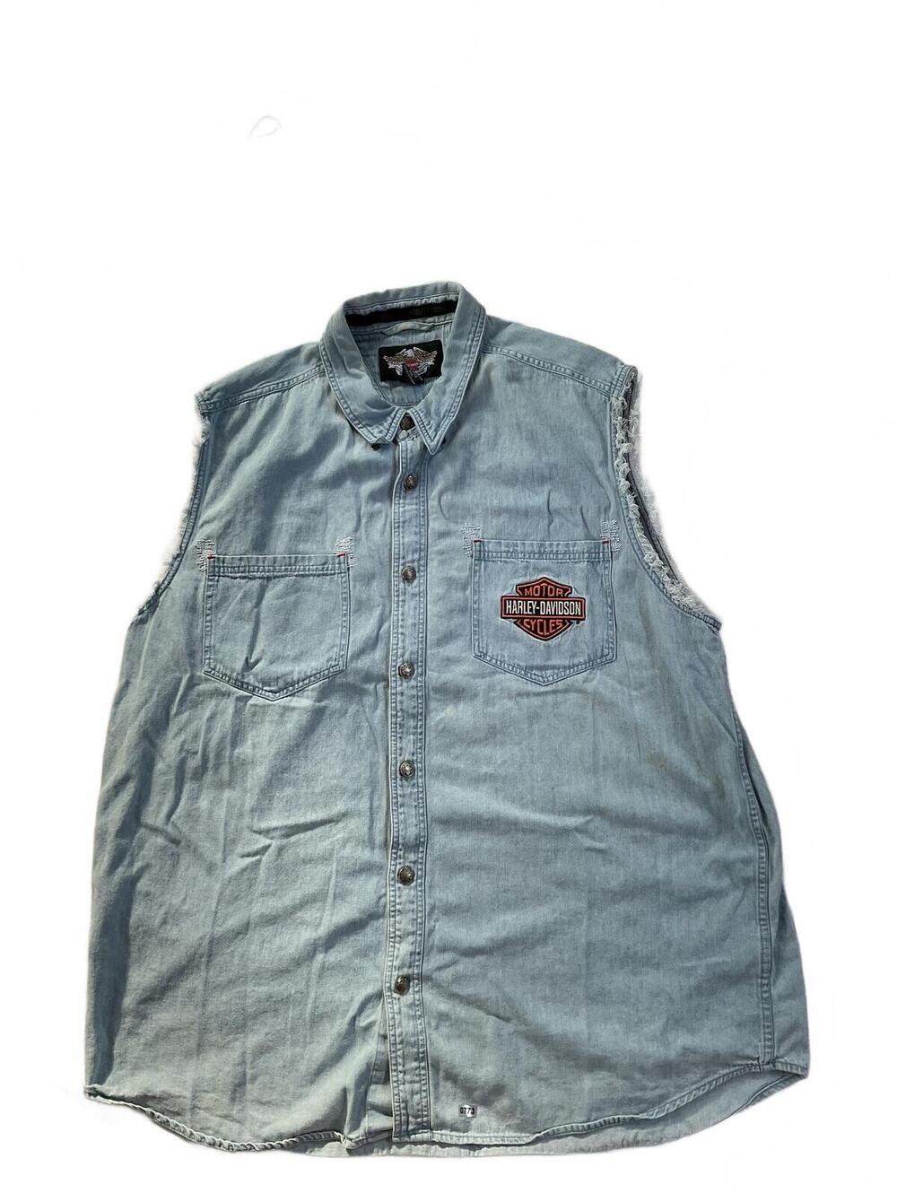 Harley-Davidson Men's Denim Sleeveless Blowout Shirt Vest - XXL - Picture 1 of 5